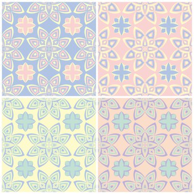 Soluk renkli kesintisiz arka plan duvar kağıtları, Tekstil ve kumaş çiçek desenleri ile set