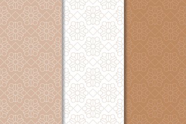 Kahverengi ve beyaz geometrik süsler. Web, Tekstil ve duvar kağıtları için dikişsiz desen seti