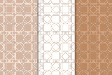 Kahverengi ve beyaz geometrik süsler. Web, Tekstil ve duvar kağıtları için dikişsiz desen seti