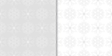 Işık gri ve beyaz çiçekli süsler. Tekstil ve duvar kağıtları için dikişsiz desen seti