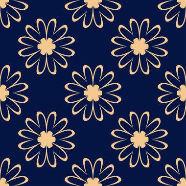 Mavi zemin üzerine altın çiçek. Tekstil ve duvar kağıtları için seamless modeli