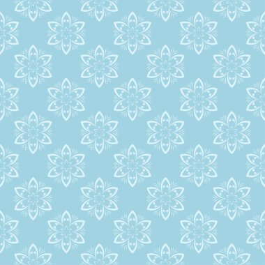 Mavi zemin üzerine beyaz çiçek desenli. Tekstil ve duvar kağıtları için sorunsuz süsleme