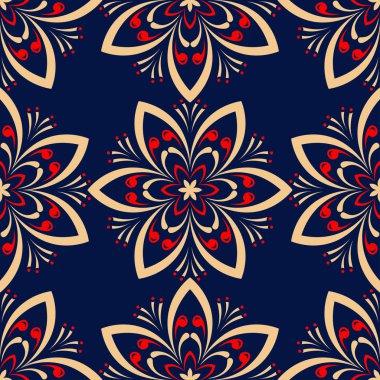 Çiçek seamless modeli. Duvar kağıtları, Tekstil ve kumaş için renkli kırmızı ve mavi arka plan