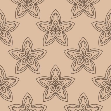 Bej renkli arka plan üzerinde kahverengi çiçek süsleme. Tekstil ve duvar kağıtları için seamless modeli