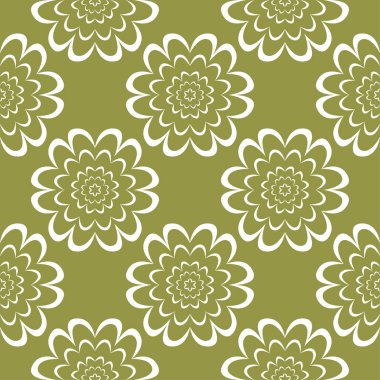 Beyaz çiçek zeytin yeşil zemin üzerine. Tekstil ve duvar kağıtları için seamless modeli