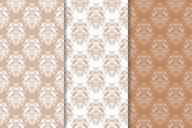 Kahverengi çiçek süsler. Tekstil ve duvar kağıtları için dikey Dikişsiz desen seti