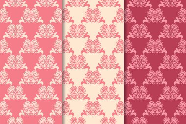 Kırmızı çiçekli süsler kümesi. Kiraz pembe dikey Dikişsiz desen. Duvar kağıdı arka plan