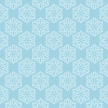 Mavi zemin üzerine beyaz çiçek süsleme. Tekstil ve duvar kağıtları için seamless modeli