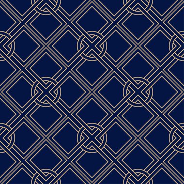 Mavi zemin üzerine altın geometrik süsleme. Web, Tekstil ve duvar kağıtları için seamless modeli