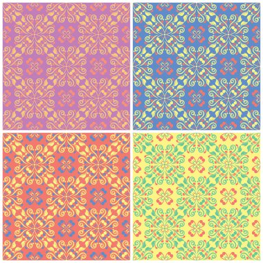 Renkli çiçek sorunsuz arka plan. Duvar kağıtları, Tekstil ve kumaş çiçek elemanları ile parlak kalıplarının ayarla