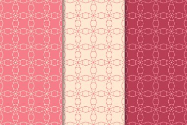 Kiraz kırmızısı geometrik süsler. Web, Tekstil ve duvar kağıtları için dikey Dikişsiz desen seti