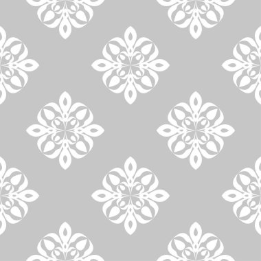 Gri arka plan üzerinde beyaz çiçek süsleme. Tekstil ve duvar kağıtları için seamless modeli