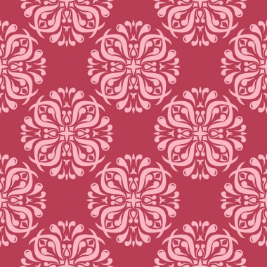 Kırmızı zemin üzerine çiçek süsleme. Tekstil ve duvar kağıtları için seamless modeli