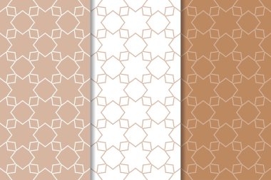 Kahverengi ve beyaz geometrik süsler. Web, Tekstil ve duvar kağıtları için dikişsiz desen seti