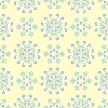 Çiçek sorunsuz arka plan. Mavi ve yeşil çiçek deseni üzerinde bej zemin, duvar kağıtları, Tekstil ve kumaş için