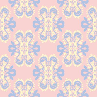 Çiçek soluk pembe seamless modeli mavi ve bej tasarımları ile. Arka plan duvar kağıtları, Tekstil ve kumaş için