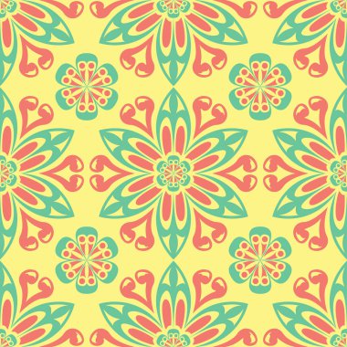 Sarı çiçek seamless modeli. Renkli arka plan duvar kağıtları, Tekstil ve kumaş için pembe ve yeşil çiçek tasarım ile