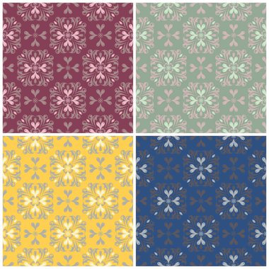Çiçek desenleri sorunsuz. Renkli arka planlar ile tekstil ve duvar kağıtları için çiçek öğeleri kümesi