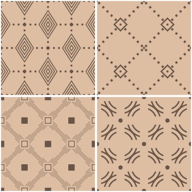 Geometrik desenler. Sorunsuz arka plan bej ve kahverengi kümesi. Vektör çizim