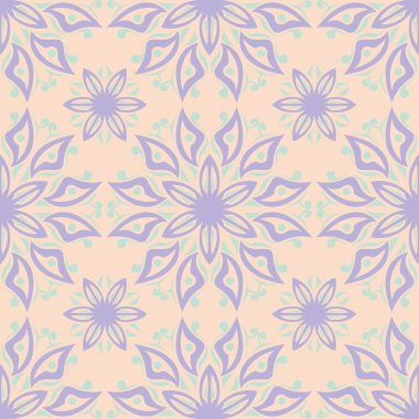 Duvar kağıtları, Tekstil ve kumaş için mor ve mavi tasarımları ile bej çiçek seamless modeli