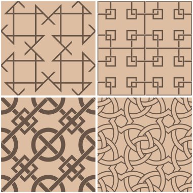 Geometrik desenler. Sorunsuz arka plan bej ve kahverengi kümesi. Vektör çizim.