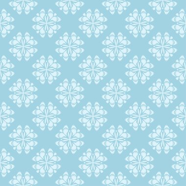 Mavi zemin üzerine beyaz çiçek desenli. Tekstil ve duvar kağıtları için sorunsuz süsleme