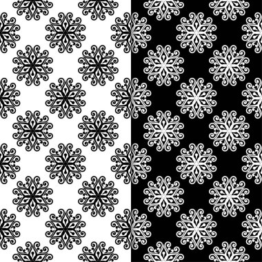 Siyah ve beyaz çiçek arka planlar. Tekstil ve duvar kağıtları için dikişsiz desen seti