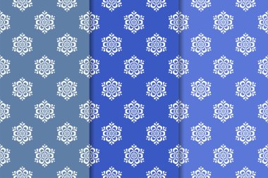 Mavi çiçekli süsler. Dikey Dikişsiz desen seti. Duvar kağıdı arka plan