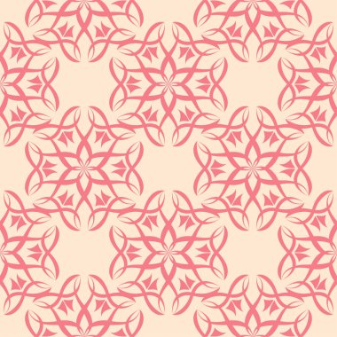 Bej renkli arka plan üzerinde kırmızı çiçekli süs. Tekstil ve duvar kağıtları için seamless modeli