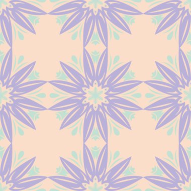 Çok renkli çiçek seamless modeli. Bej renkli arka plan duvar kağıtları, Tekstil ve kumaş için mor ve mavi çiçek öğeleri ile