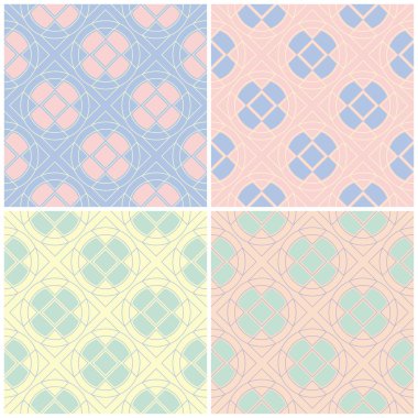 Soluk renkli kesintisiz arka plan duvar kağıtları, Tekstil ve kumaş için geometrik desenlerle set