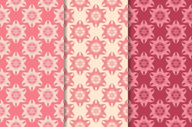 Kırmızı çiçekli süsler kümesi. Kiraz pembe dikey Dikişsiz desen. Duvar kağıdı arka plan