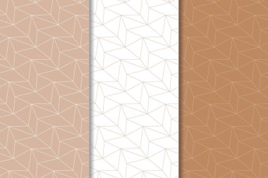 Web, Tekstil ve duvar kağıtları için dikişsiz desen poligonal kahverengi ve beyaz geometrik ayarla