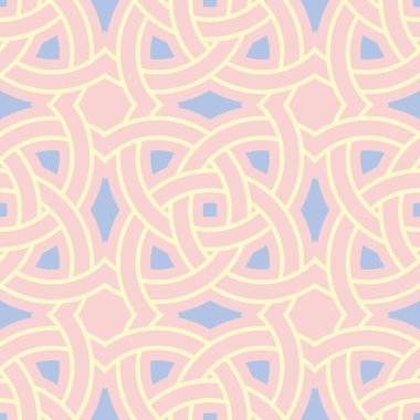 Geometrik seamless modeli. Soluk pembe arka plan duvar kağıtları, Tekstil ve kumaş için mavi ve bej elemanları ile