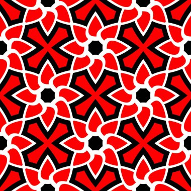 Çiçek elemanları ile Seamless modeli. Siyah kırmızı beyaz bir arka plan duvar kağıtları, Tekstil ve kumaş için