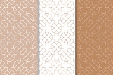 Kahverengi ve beyaz geometrik süsler. Web, Tekstil ve duvar kağıtları için dikişsiz desen seti