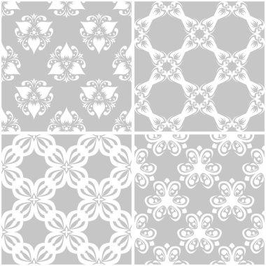 Çiçek desenleri. Tek renkli kesintisiz arka plan gri ve beyaz dizi. Vektör çizim