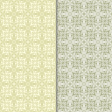 Zeytin yeşili çiçek süs arka planlar. Tekstil ve duvar kağıtları için dikişsiz desen seti