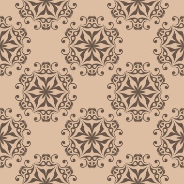 Bej renkli arka plan üzerinde kahverengi çiçek tasarım. Tekstil ve duvar kağıtları için seamless modeli