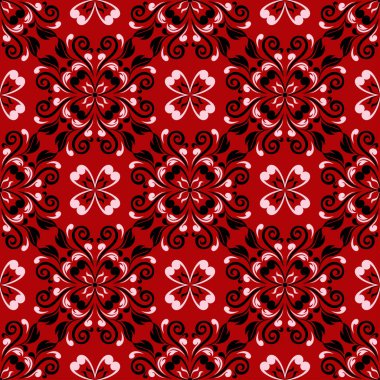 Siyah ve beyaz çiçek tasarım ile kırmızı seamless modeli. Duvar kağıdı arka plan
