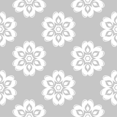 Gri arka plan üzerinde beyaz çiçek süsleme. Tekstil ve duvar kağıtları için seamless modeli