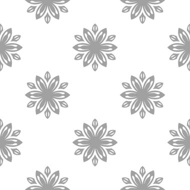 Beyaz arka plan üzerine açık gri çiçek süsleme. Tekstil ve duvar kağıtları için seamless modeli