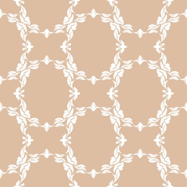 Bej renkli arka plan üzerinde beyaz çiçek tasarım. Tekstil ve duvar kağıtları için seamless modeli