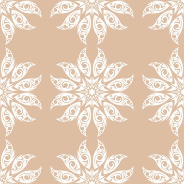 Bej ve beyaz çiçek süsleme. Tekstil ve duvar kağıtları için seamless modeli
