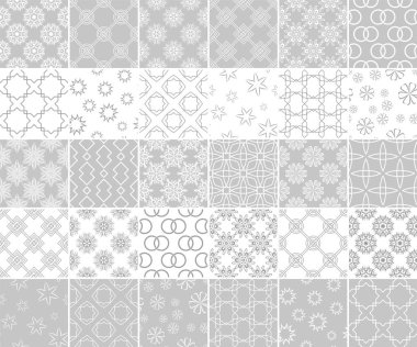 Geometrik ve bitkisel Dikişsiz desen koleksiyonu. Gri ve beyaz arka plan Tekstil ve duvar kağıtları için