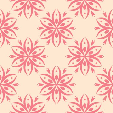 Bej renkli arka plan üzerinde kırmızı çiçekli süs. Tekstil ve duvar kağıtları için seamless modeli