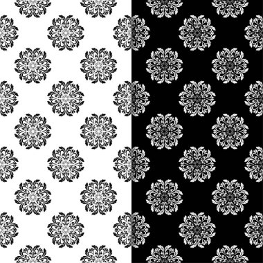 Siyah ve beyaz çiçek arka ayarlayın. Tekstil ve duvar kağıtları için dikişsiz desen