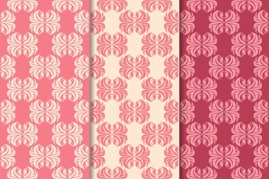 Kırmızı çiçekli süsler kümesi. Kiraz pembe dikey Dikişsiz desen. Duvar kağıdı arka plan