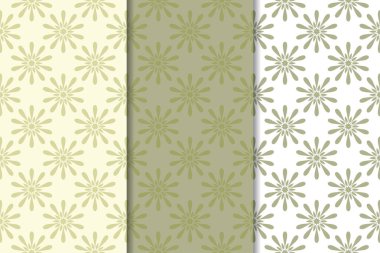 Zeytin yeşili çiçek desenleri. Tekstil ve duvar kağıtları için dikişsiz desen seti