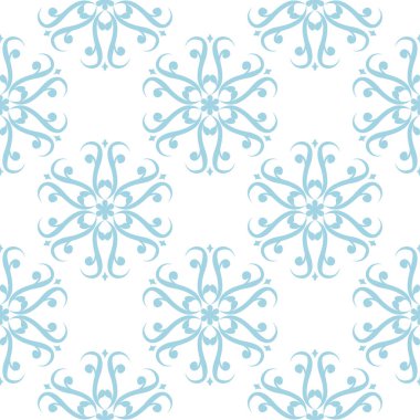 Beyaz zemin üzerine mavi çiçek süsleme. Tekstil ve duvar kağıtları için seamless modeli